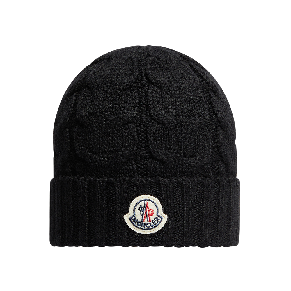 ギフトにも♪【MONCLER】24AW ロゴ付き ウールビーニー Moncler Berretto Cap Black 24 FW