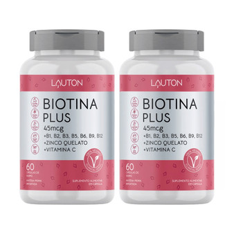Kit 2 Units Lauton Nutrition Biotin Plus Concentrate 45mcg Zinc Chelate and Vitamin C (60 Capsules Each)