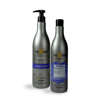 Kit Alfaparf Yellow Shampoo Conditioner Silver Deep Cleasing Hydration Hair Blonde 2x500ml/16.9fl.oz