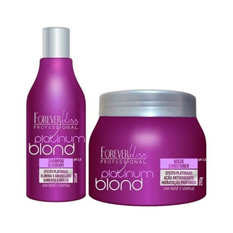 Forever Liss Kit Shampoo Mask Platinum Blond Matizer Blueberry Uva Rosê Mirtilo