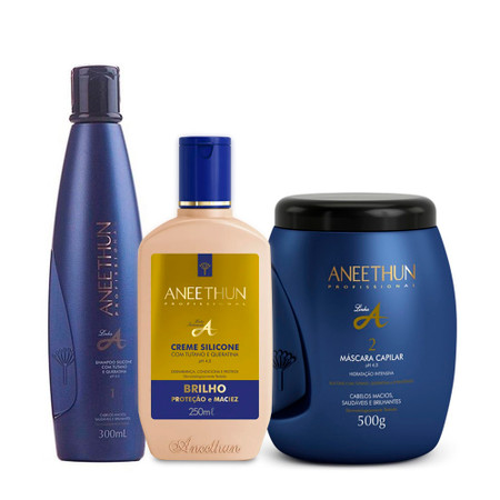 Kit Aneethun Professional Line A Shampoo 300ml/10.1 fl.oz Silicone Cream 250ml/8.45 fl.oz and Hair Mask 500g/17.6 oz Kit Aneethun Professional Line A Shampoo 300ml/10.1 fl.oz Silicone Cream 250ml/8.45 fl.oz and Hair Mask 500g/17.6 oz
