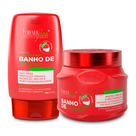 Kit Forever Liss Mask and Leave-in Varnish Bath Strawberry Hydration Banho Morango Kit Forever Liss Mask and Leave-in Varnish Bath Strawberry Hydration Banho Morango