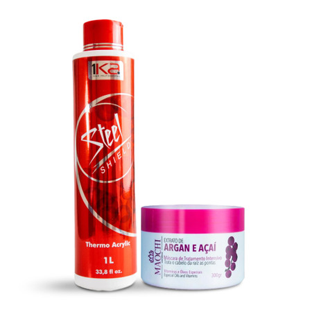 1Ka Steel Shield Thermo Acrylic Straightening System Kit 1L/33.8 fl.oz and Treatment Mask 300g/10.14 oz