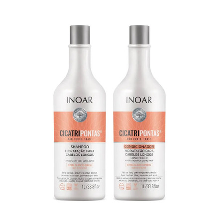 Inoar Cicatripontas Duo Kit Vegan Long Hair Hydration Shampoo + Conditioner 2x1L/2x33.8 fl.oz Inoar Cicatripontas Duo Kit Vegan Long Hair Hydration Shampoo + Conditioner 2x1L/2x33.8 fl.oz