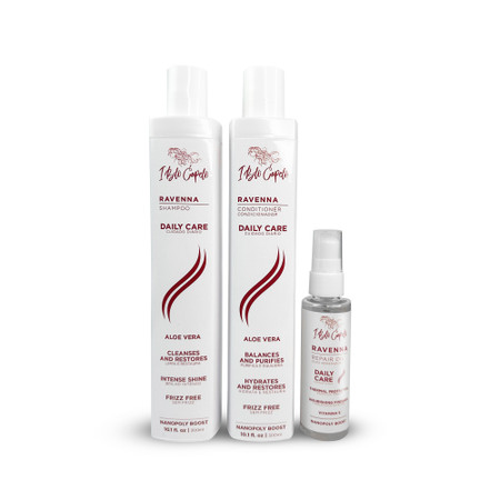 Kit I Belli Capelli Ravenna Daily Care with Aloe Vera – Shampoo (300ml) + Conditioner (300ml) + Repair Oil