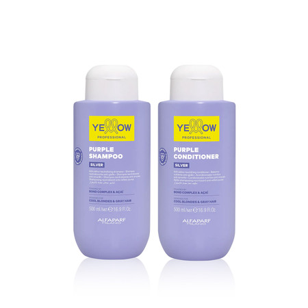 Kit Alfaparf Yellow Shampoo Conditioner Silver Deep Cleasing Hydration Hair Blonde 2x500ml/16.9fl.oz