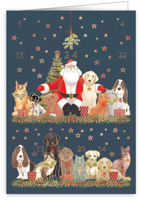 Santa with Cats and Dogs Advent Calendar Card Santa with Cats and Dogs Advent Calendar Card