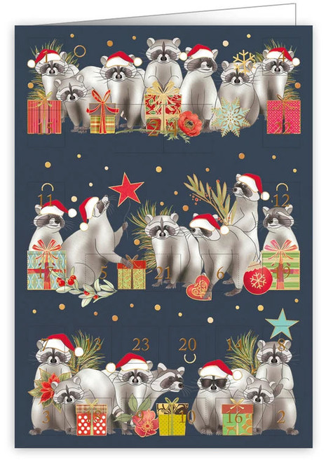 Racoons with Santa Hats advent calendar card