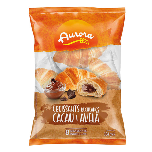 Aurora cocoa and hazelnut filled croissants 8 pack 304g individually wrapped pastries