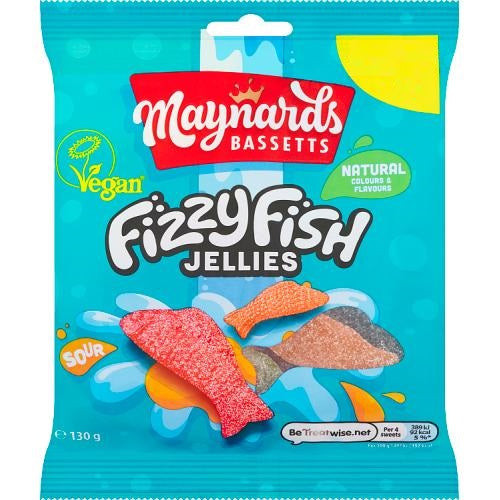 maynards bassetts fizzy fish jellies 130g vegan gummy sweets fizzy jelly candy british packet sweets fruity gummies