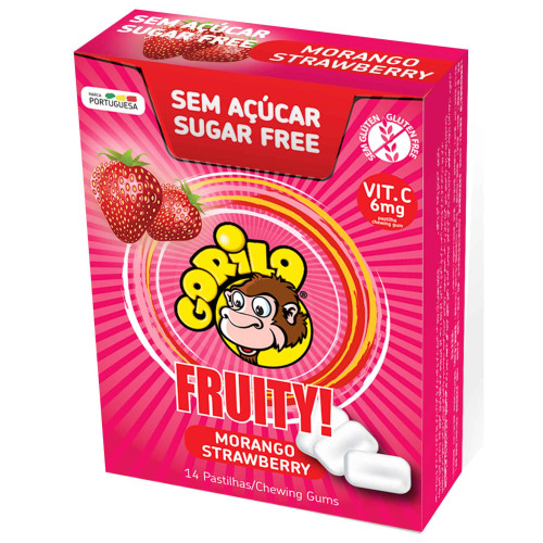 gorilla go fruity strawberry dragees chewing gum 20g sugar free crunchy shell gum