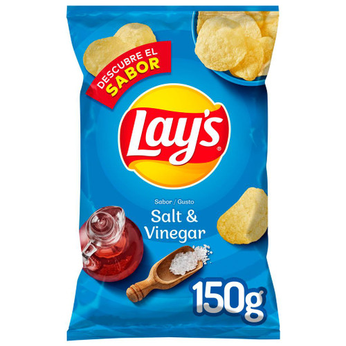 Lays Salt and Vinegar Crisps 150g crunchy potato chips tangy sharing snack large packet