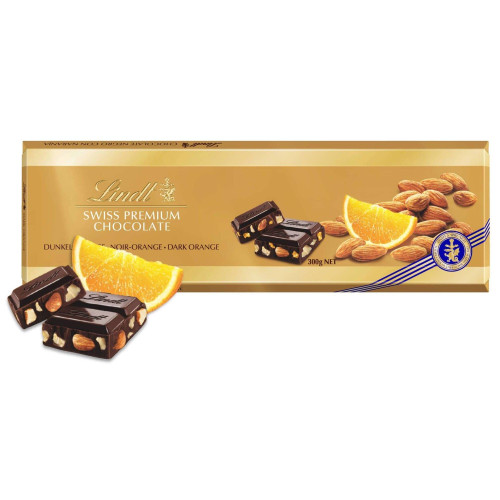 Lindt dark 70 percent chocolate orange and almonds 300g XXL tablet Chocolate Tablets and Slabs