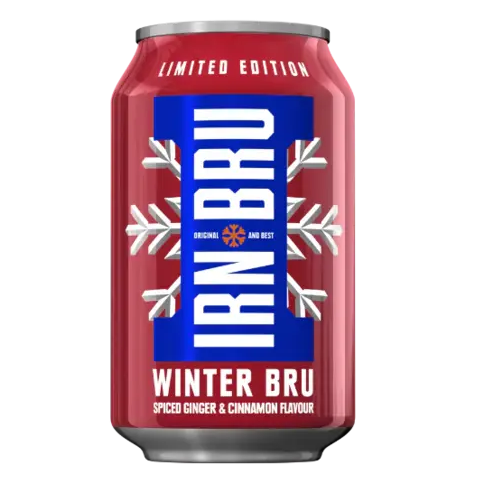 Irn Bru Winter Bru 330ml limited edition fizzy soft drink sparkling spiced ginger cinnamon soda can