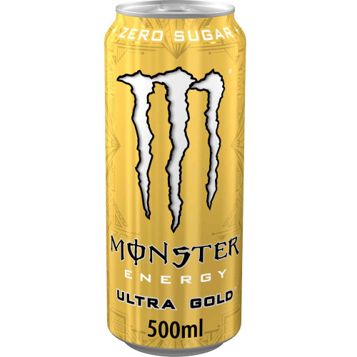 monster ultra gold pineapple zero sugar 500ml energy drink tropical can