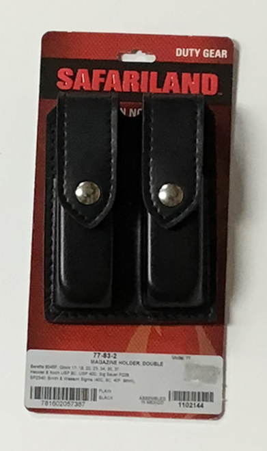 SAFARILAND MODEL 77 DOUBLE MAGAZINE POUCH, PLAIN BLACK, CHROME SNAP, GLOCK 17/22