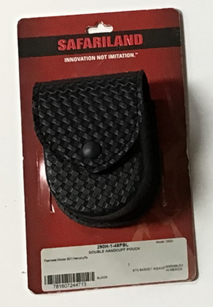 SAFARILAND MODEL 290H DOUBLE HANDCUFF CASE HINGED CUFF STX BASKETWEAVE BLACK, BLACK SNAP