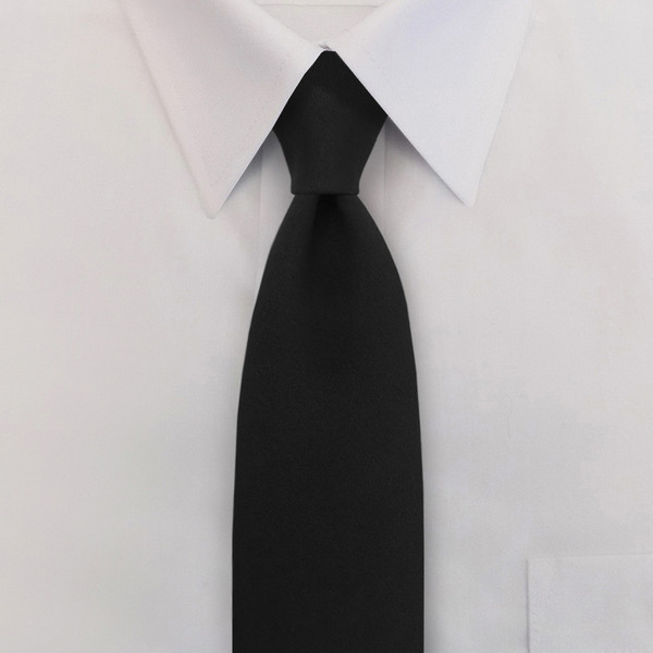 SAMUEL BROOME POLYESTER/WOOL CLIP-ON NECKTIE WITH BUTTONHOLES, BLACK
