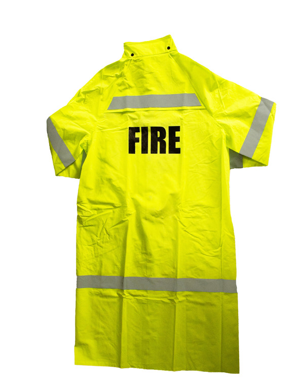 Neese Econo-Viz 1870C Non-ANSI Hi Vis Full Length Raincoat with Snap On Hood with FIRE lettering