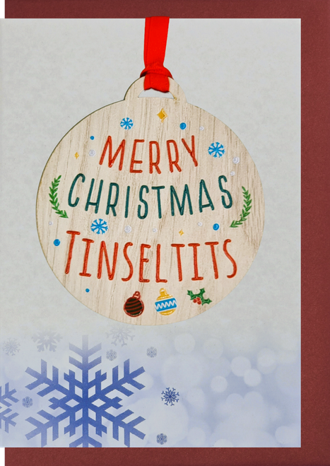 Merry Christmas Tinseltits Card with Gift | AX22 (5 Pack)