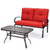2 Pieces Patio Outdoor Cushioned Coffee Table Seat-Red - Color: Red
