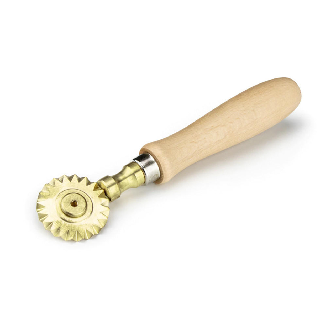 Pasta Cutter Brass & Wood - Fluted, 7.25-in - The Gourmet Warehouse