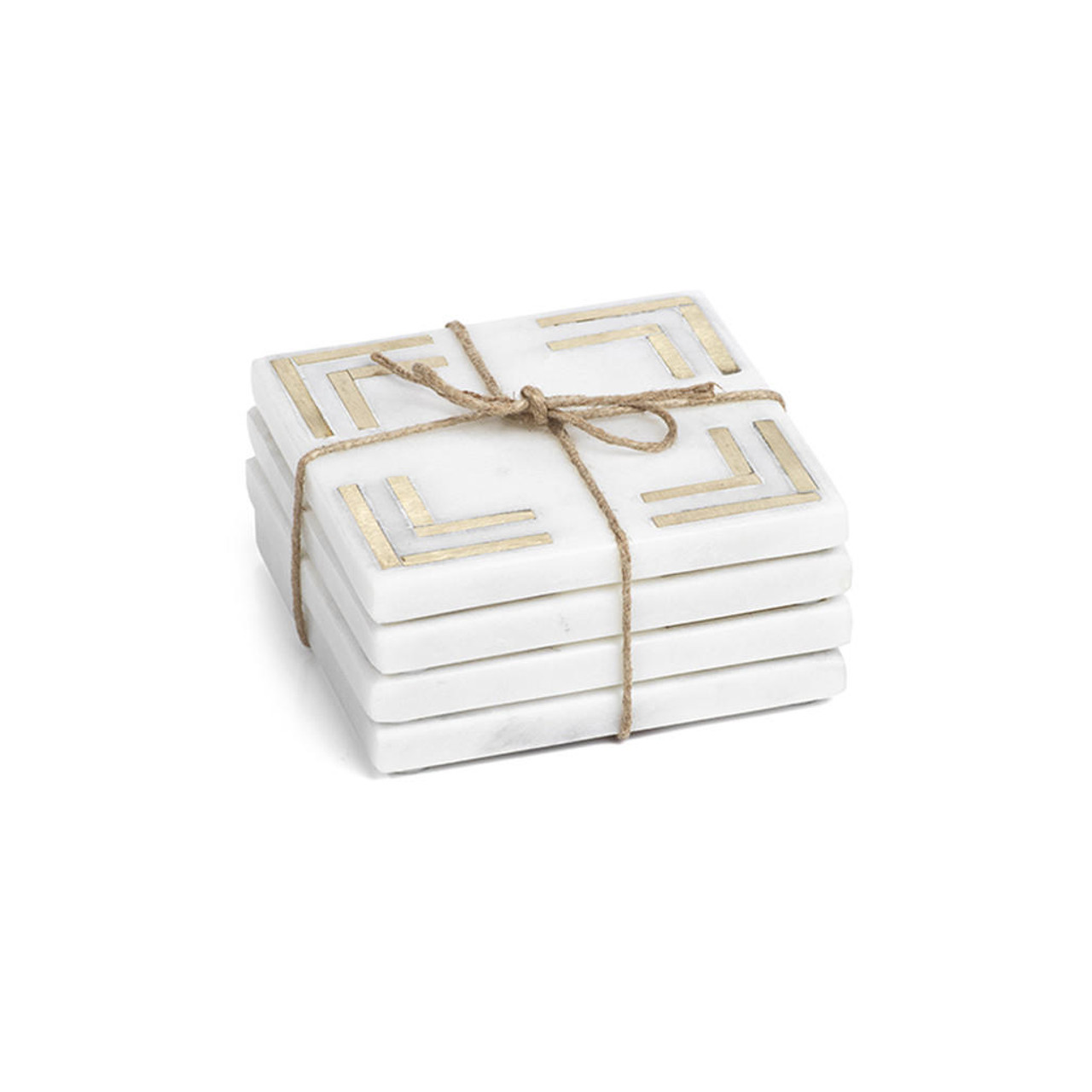 Marmo 4 in Square Marble Coasters Gold Accents Set of 4 The