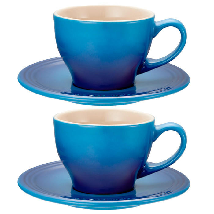 LE CREUSET18,20 カリビアンブルー　2セット Blueberry Cappuccino Cups & Saucers, Set of 2 - The Gourmet Warehouse