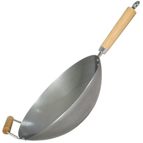 DEXAM Carbon Steel Wok - Wood Helper Handle, 14-in