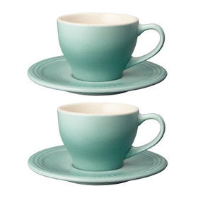 LE CREUSET Sage Cappuccino Cups & Saucers,  Set of 2