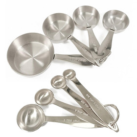 Amco Stainless Steel Mini Measuring Spoons labelled: Drop, Smidge, Pinch  and Hint and 3 Large Pierced Decorating Spoons for Precision 