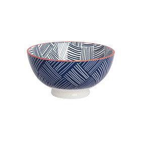 TORRE & TAGUS Kiri Porcelain Small Bowl - Blue Hatch Weave, 4.5-in