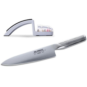 GLOBAL Starter Set - Chef's Knife 8-in + Ceramic Water Sharpener, 2-Piece