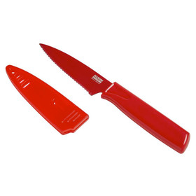 KUHN RIKON COLORI - Paring Knife Nonstick Serrated w Sheath, Red