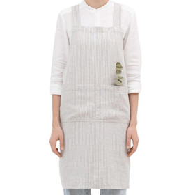 LINEN TALES Crossback Apron Linen - Grey Blue Pinstripe, 33 x 37-in 