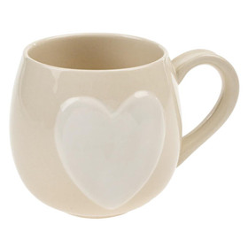 INDABA Big Heart Mug - Cream & White, 5.5 x 4 x 4-in 