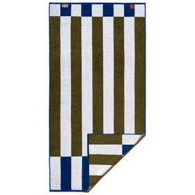 Navy, Moss Green, White - Offset Stripe Bath Towel, 30 x 60-in