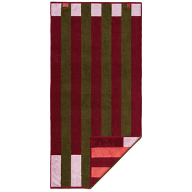 Petal Pink, Burgundy, Moss Green - Offset Stripe Bath Towel, 30 x 60-in