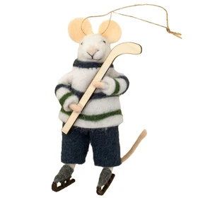 INDABA Felt Mouse Holiday Ornament - Hockey Hal 