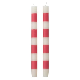 CREATIVE CO-OP Taper Candles with Stripes - Cream & Pink, Box of 2 