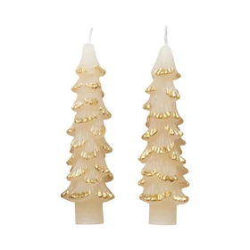 CREATIVE CO-OP Tree Shaped Taper 4.75-in Candles Gold Tips, Eggnog Colour - Unscented, Box of 2 