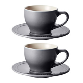 LE CREUSET Oyster Cappuccino Cups & Saucers Set of 2 - Stoneware