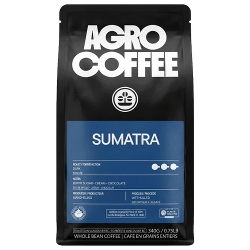 AGRO COFFEE Sumatra Organic Coffee Bean - Dark Roast, 340g 