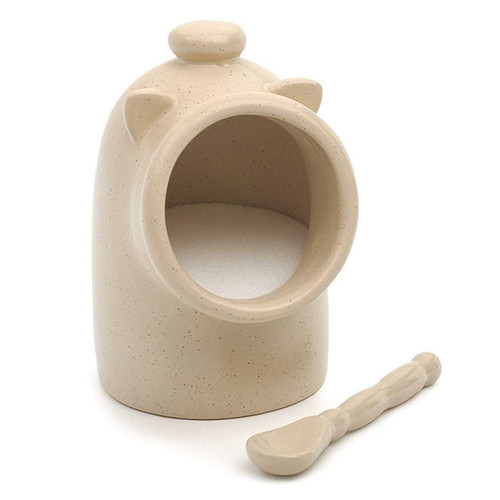 RSVP Salt Pig with Spoon - Stoneware, Oat