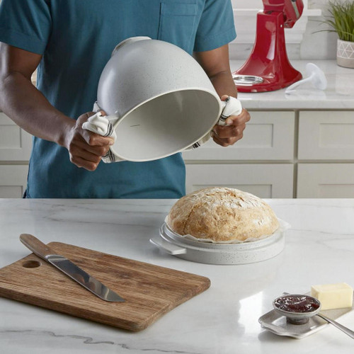 5-Quart Grey Speckled Ceramic Bread Bowl with Baking Lid