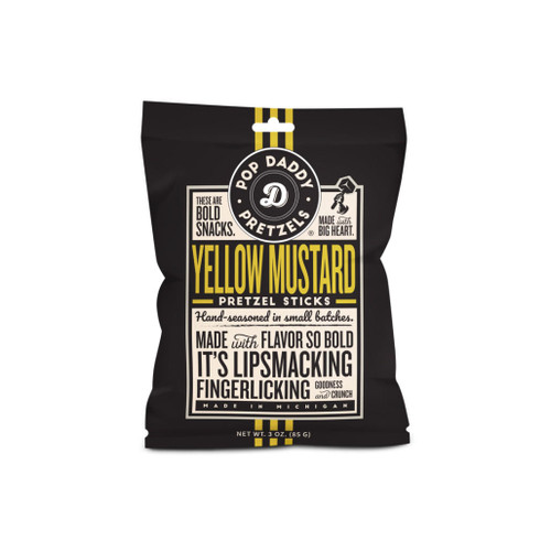 POP DADDY Yellow Mustard Seasoned Pretzel Sticks, 85g POP DADDY Yellow Mustard Seasoned Pretzel Sticks, 85g