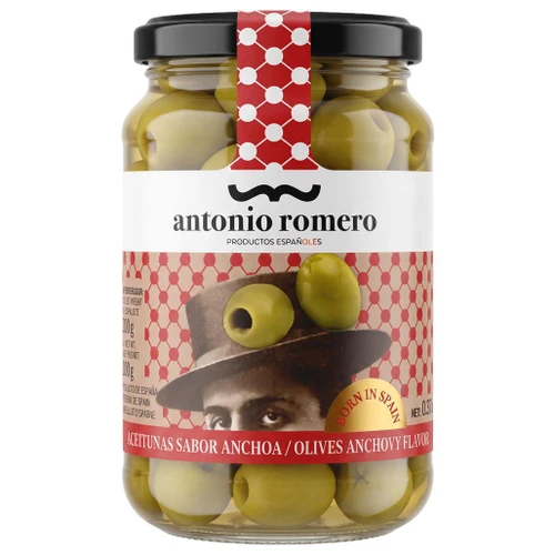 ANTONIO ROMERO Manzanilla Olives Anchovy Flavour, 170g 