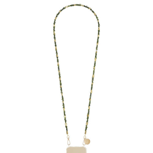 LA COQUE FRANÇAISE Liviya Crossbody Phone Lanyard - Khaki & Gold Beads, 120cm 