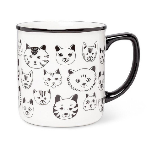 ABBOTT Simple Cat Faces Mug B&W - Stoneware, 14oz 