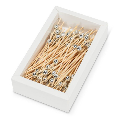 Cocktail Ball Picks - Metallic Silver 4.5-in, 100 Pieces